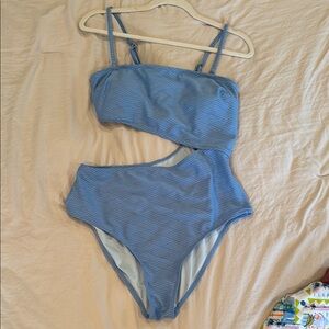 Blue One Piece Swimsuit with Cut-Out Design with Removable Straps